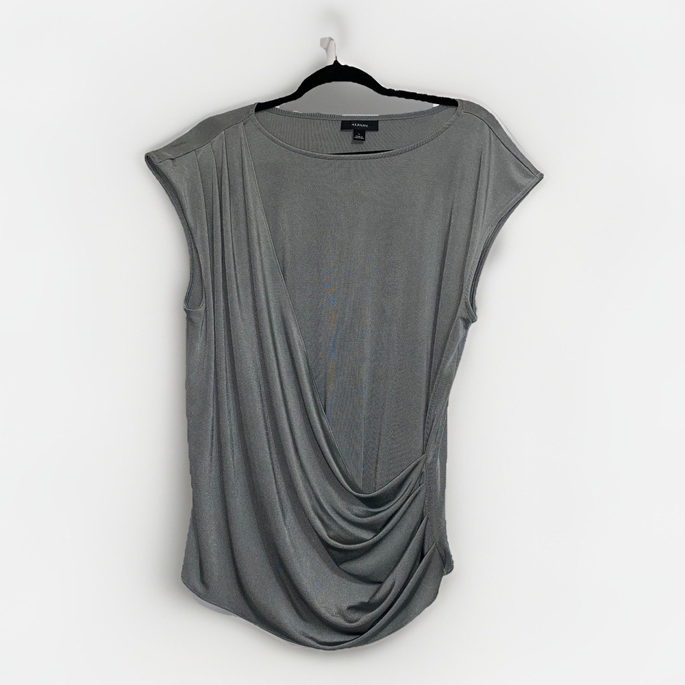 Alfani Womens Gray Pullover Blouse w/Ruching Large Work Office Corpcore Church